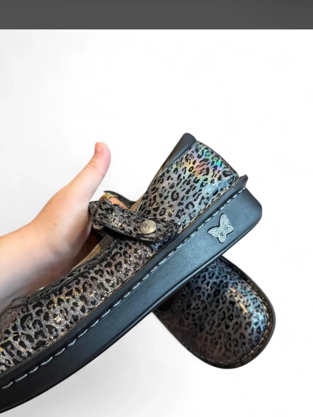 Black Leopard Print Mary Jane Flats with Shimmer